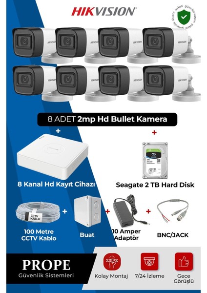 Hıkvısıon 8 Kameralı Bullet Full Sistem Paketi