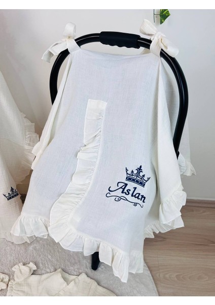 Isme Özel Nakış Işlemeli %100 Pamuk Müslin Hastane Çıkış Seti Takı Yastığı ve Puset Örtüsü fiyatları