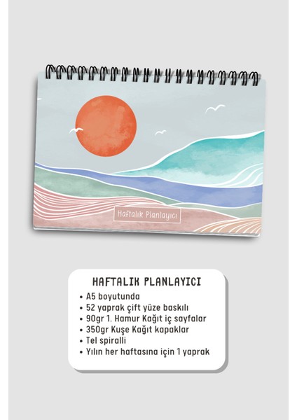 Haftalık Planlayıcı A5 Defter, Esnek Ince Karton Kapaklı, 1 Yıllık Planlayıcı, Turuncu Boho fırsatları