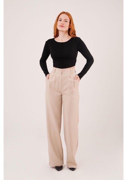 Bol Paça Piliseli Bej Pantolon fiyatları