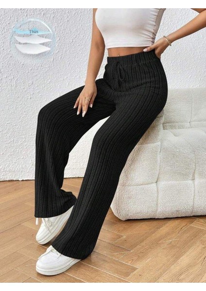 Kadın Hafif Şardonlu Full Likralı Fitilli Kaşkorse Kumaş Bol Paça Pantolon