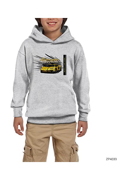 Lamborghni Life Style Gri Çocuk Kapşonlu Sweatshirt