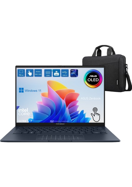 Zenbook 14 UX3405CA P2 Intel Core Ultra 7 255H 16GB 1tb SSD 14" OLED (Dokunmatik) Windows 11 Home Taşınabilir Bilgisayar