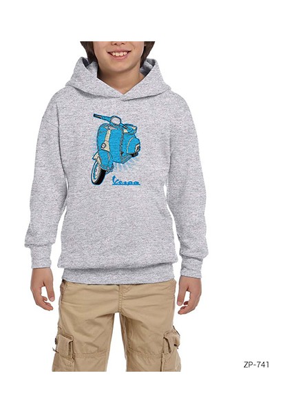 Vespa Blue Gri Çocuk Kapşonlu Sweatshirt
