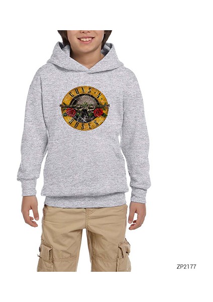 Guns N Roses Damaged Gri Çocuk Kapşonlu Sweatshirt