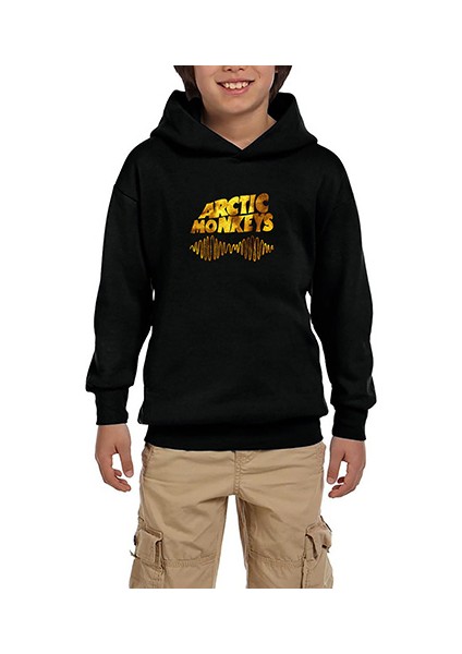 Arctic Monkeys Logo Wave Gold Siyah Çocuk Kapşonlu Sweatshirt