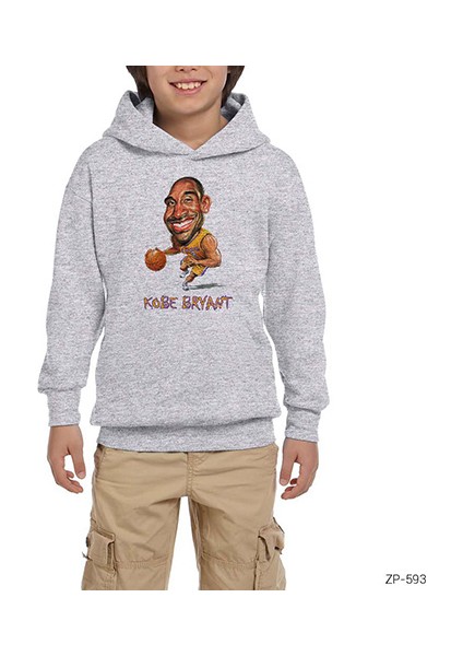 Kobe B. Cartoon Gri Çocuk Kapşonlu Sweatshirt