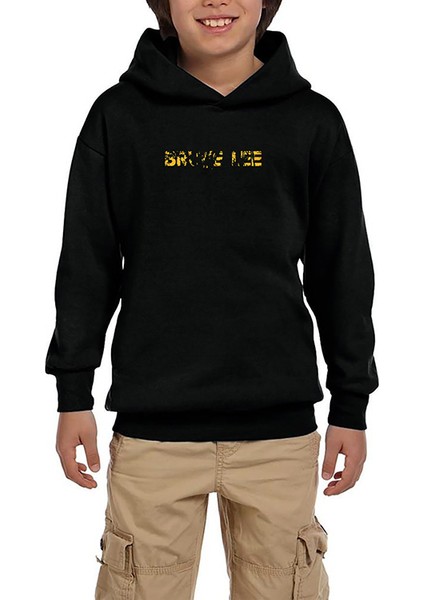 Bruce Lee Text Siyah Çocuk Kapşonlu Sweatshirt