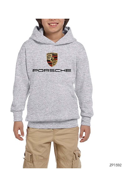 Porshe Gri Çocuk Kapşonlu Sweatshirt