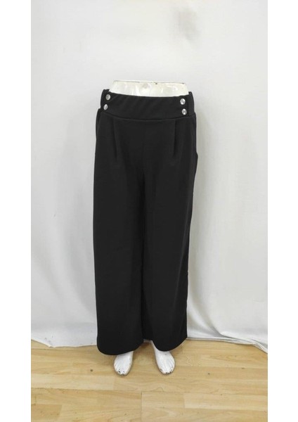 Kadın Beli Lastikli Düğmeli Ithal Krep Pantolon