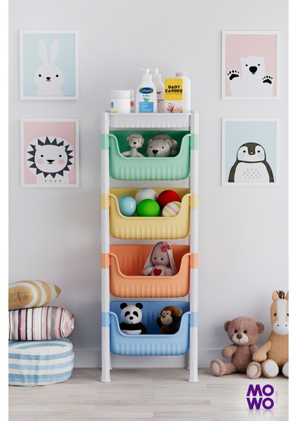 4 Katlı Oyuncak Dolabı, Oyuncak Organizeri, Sepetli Çocuk ve Bebek Odası Düzenleyici Raf, Bebek odası dolabı, Oyuncak Rafı, fiyatları