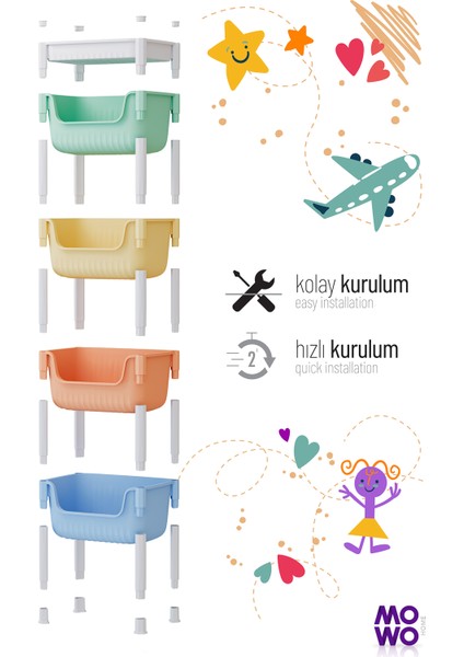 4 Katlı Oyuncak Dolabı, Oyuncak Organizeri, Sepetli Çocuk ve Bebek Odası Düzenleyici Raf, Bebek odası dolabı, Oyuncak Rafı, fırsatları