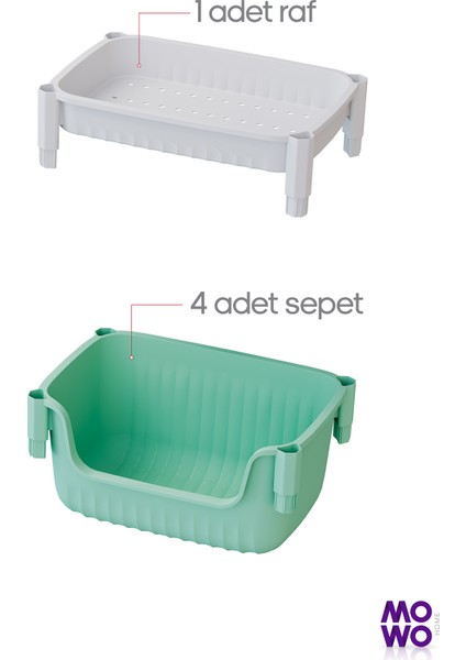 4 Katlı Oyuncak Dolabı, Oyuncak Organizeri, Sepetli Çocuk ve Bebek Odası Düzenleyici Raf, Bebek odası dolabı, Oyuncak Rafı,