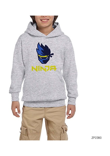 Ninja Streamer Gri Çocuk Kapşonlu Sweatshirt