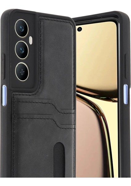Realme C65 Sara Kartvizitli Deri Kılıf - Siyah