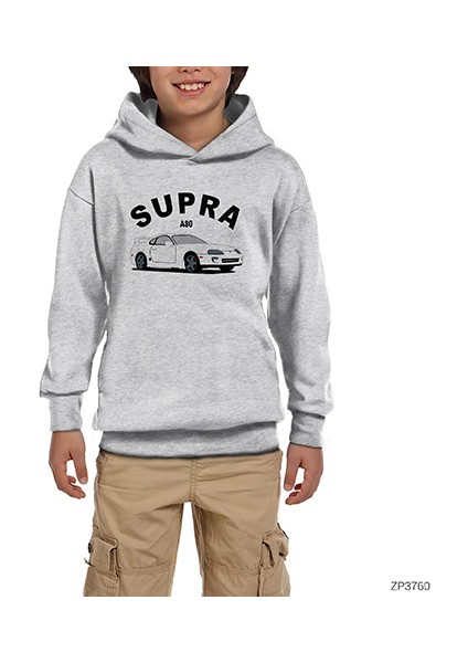 Toyota The Supra A80 Gri Çocuk Kapşonlu Sweatshirt