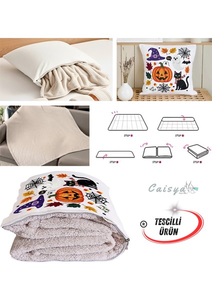 Cadılar Bayramı Temalı Nakışlı Efekt Baskılı Tv Battaniyesi Olabilen Dekoratif Yastık Battaniye fiyatları