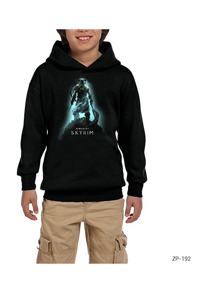 Skyrim Downguard Siyah Çocuk Kapşonlu Sweatshirt