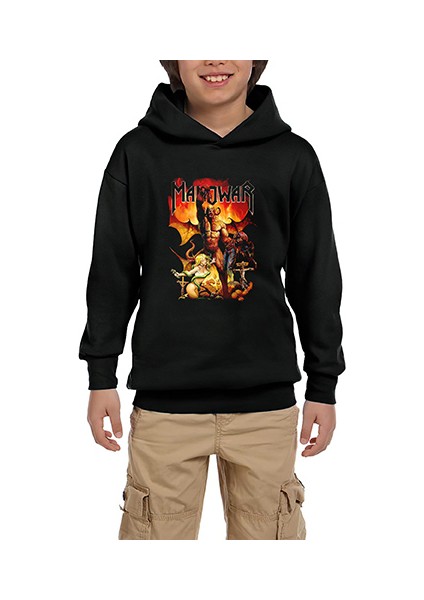 Manowar Hoev Siyah Çocuk Kapşonlu Sweatshirt