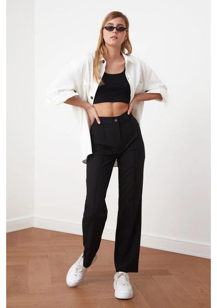 Kadın Yüksek Bel Nervurlu Ithal Krep Pantolon