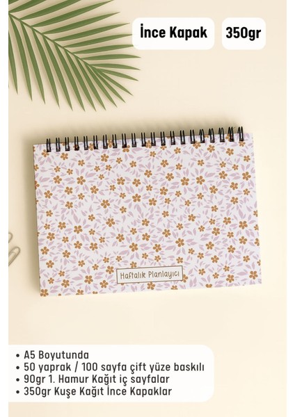 Haftalık Planlayıcı A5 Defter, Esnek Ince Karton Kapaklı, 1 Yıllık Planlayıcı, Mini Çiçekli modelleri