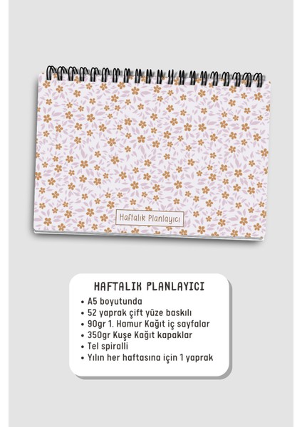 Haftalık Planlayıcı A5 Defter, Esnek Ince Karton Kapaklı, 1 Yıllık Planlayıcı, Mini Çiçekli indirimleri