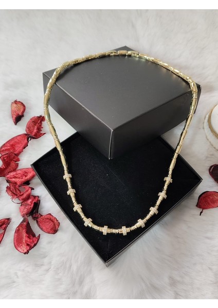 Vip Seri Pirinç Gold Renk Zirkon Taş Detaylı Serenay Kolyesi indirimleri