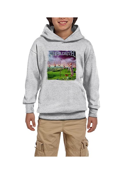 Megadeth Youthanasia Gri Çocuk Kapşonlu Sweatshirt