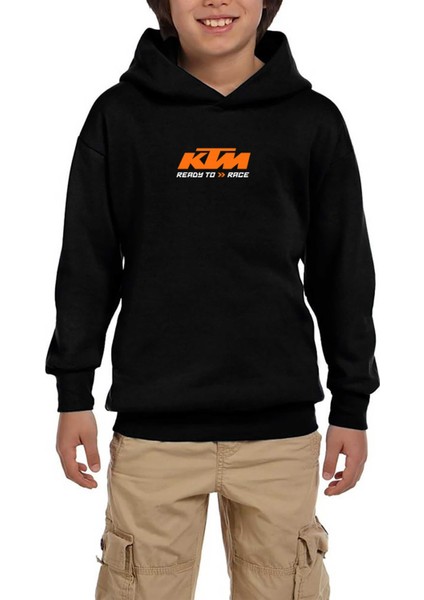 Ktm Ready To Race Text Siyah Çocuk Kapşonlu Sweatshirt