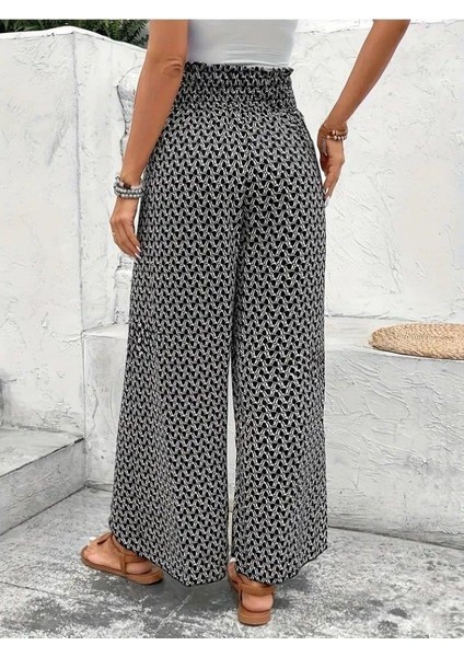 Kadın Yüksek Bel Lastikli Önden Iki Parçalı Desenli Bürümcük Pantolon fırsatları