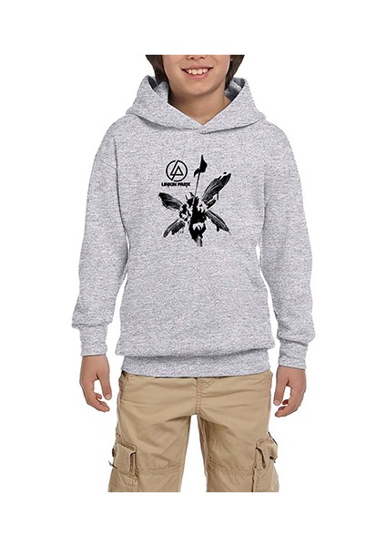 Linkin Park Butterfly Gri Çocuk Kapşonlu Sweatshirt