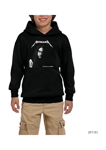 Cliff Burton Metallica Siyah Çocuk Kapşonlu Sweatshirt