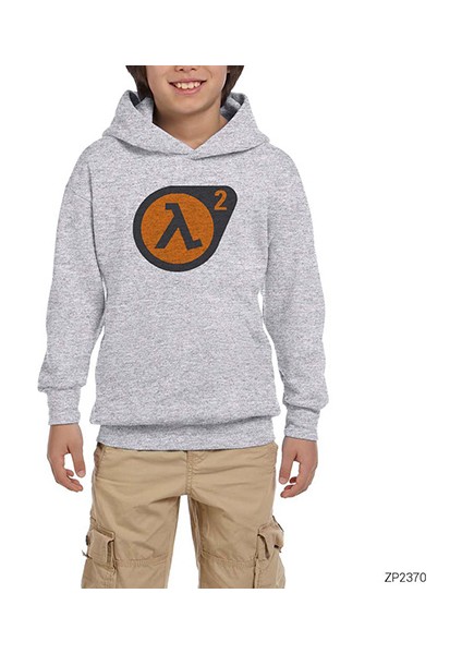 Half Life 2 Logo Gri Çocuk Kapşonlu Sweatshirt