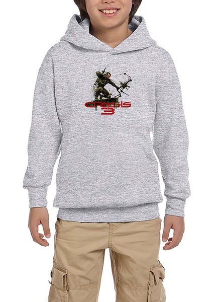 Crysis Level Three Warrior Gri Çocuk Kapşonlu Sweatshirt
