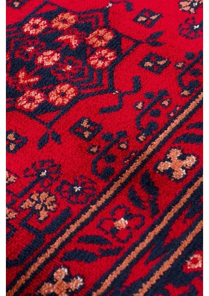 Herat Her 04 Kırmızı - Nostaljik Afgan Desenli İnce Viskon Makine Halısı Kaymaz Tabanlı Sık Dokuma modelleri