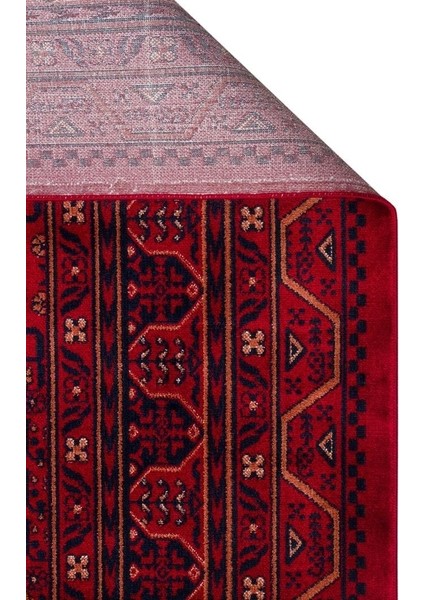 Herat Her 04 Kırmızı - Nostaljik Afgan Desenli İnce Viskon Makine Halısı Kaymaz Tabanlı Sık Dokuma indirimleri