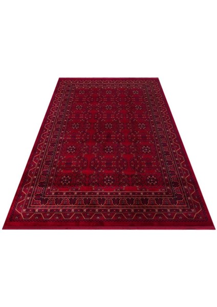 Herat Her 04 Kırmızı - Nostaljik Afgan Desenli İnce Viskon Makine Halısı Kaymaz Tabanlı Sık Dokuma