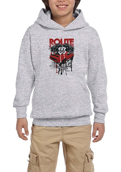 Red Route Car Gri Çocuk Kapşonlu Sweatshirt