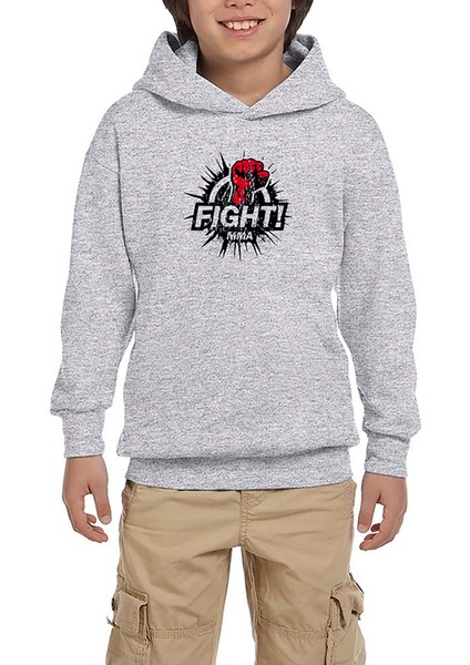 Boxing Fight Mma Gri Çocuk Kapşonlu Sweatshirt