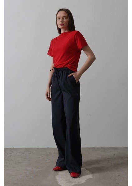 Beli Lastikli Bol Paça Pantolon - Lacivert modelleri