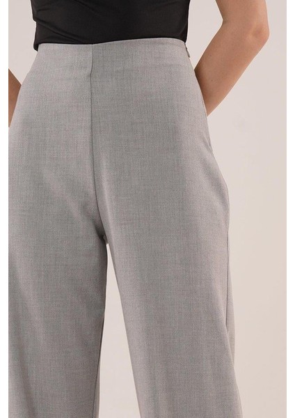 Bol Paça Yandan Fermuarlı Gri Kumaş Pantolon modelleri