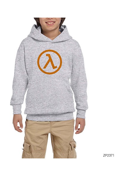 Half Life Logo Gri Çocuk Kapşonlu Sweatshirt