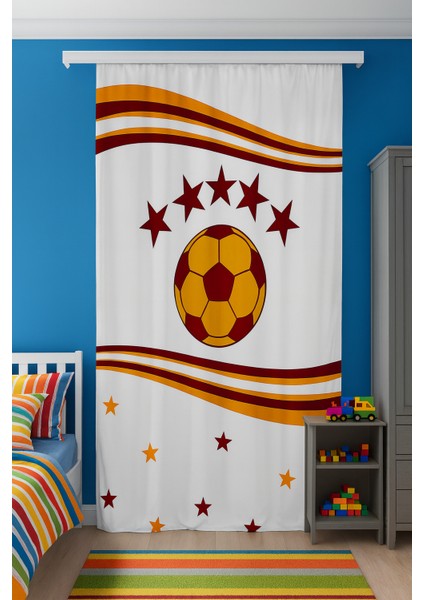 Sarı Kırmızı Çocuk Odası Çift Kanatlı Kadife Fon Perde