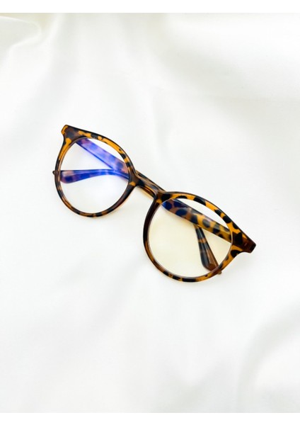 London Oval Leopar Desen Şeffaf Mavi Işık Korumalı Kadın Gözlük