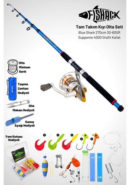 Tam Takım Kıyı Olta Seti - 270CM Kamış 30-60GR / 4000'LIK Suppeme Olta Makinesi - Taşıma Çantalı