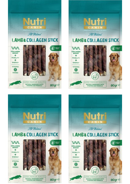 Kuzu Eti Sargılı Kolajen Çubuk Tahılsız Köpek Et Ödülü 80 Gr. x 4 Adet