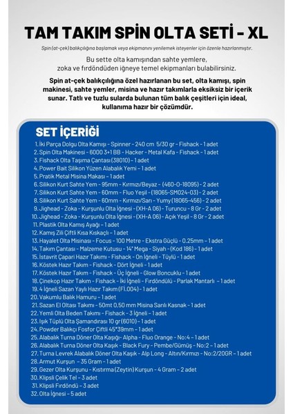 Tam Takım Spin Olta Seti - 240CM Kamış 5-30GR / 6000'LIK 3+1bb Makine - Xl - At-Çek Olta Takımı fiyatları