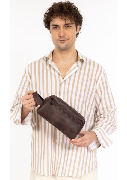 Erkek Hakiki Deri Portföy El Çantası – Fermuarlı, Çok Bölmeli, Premium