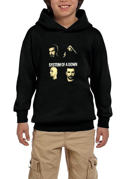 System Of A Down Grup Face Siyah Çocuk Kapşonlu Sweatshirt
