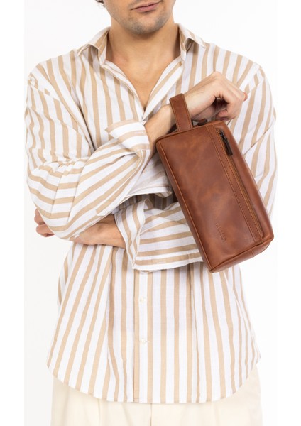 Erkek Hakiki Deri Portföy El Çantası – Fermuarlı, Çok Bölmeli, Premium